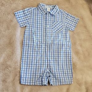 JANIE AND JACK BLUE PLAID SHORT ROMPER, SIZE 12-18 MONTHS